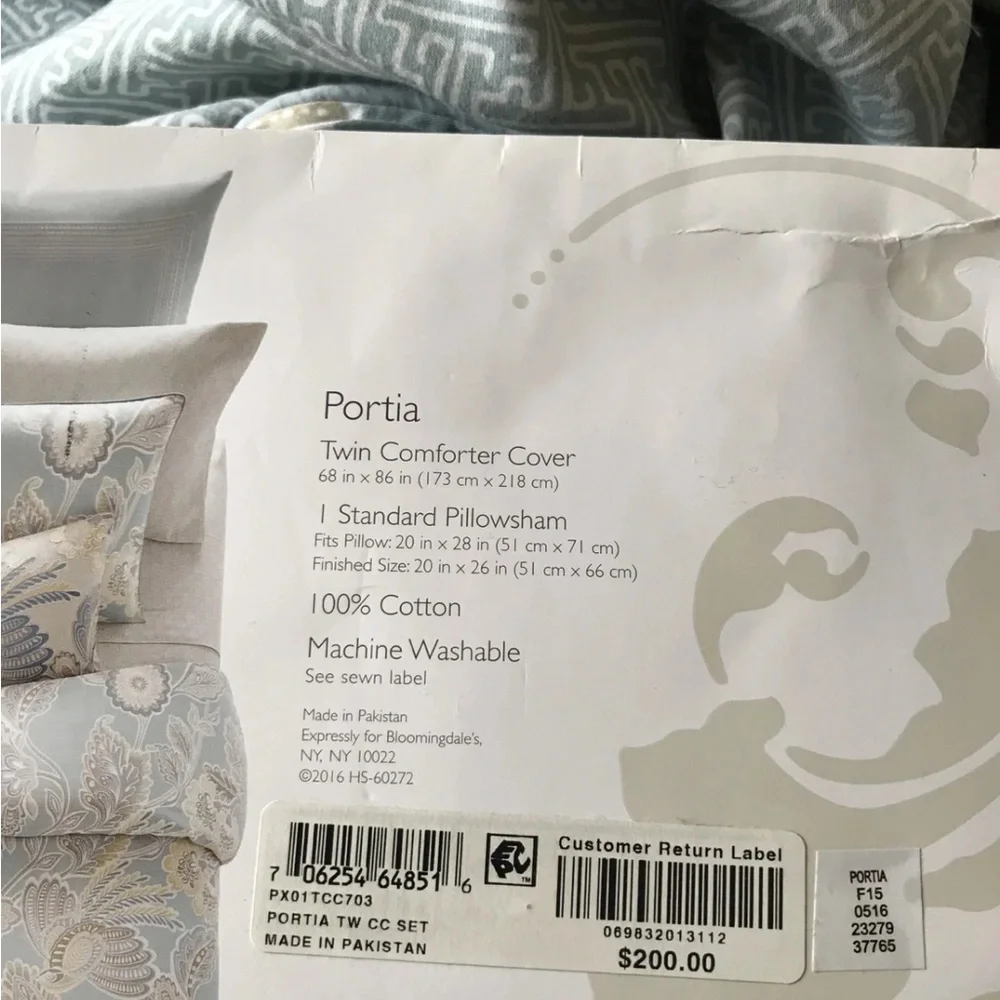 🛌$200 Sky Bedding Portia Paisley Twin Duvet Cover Set Twin Cotton Blue Floral
